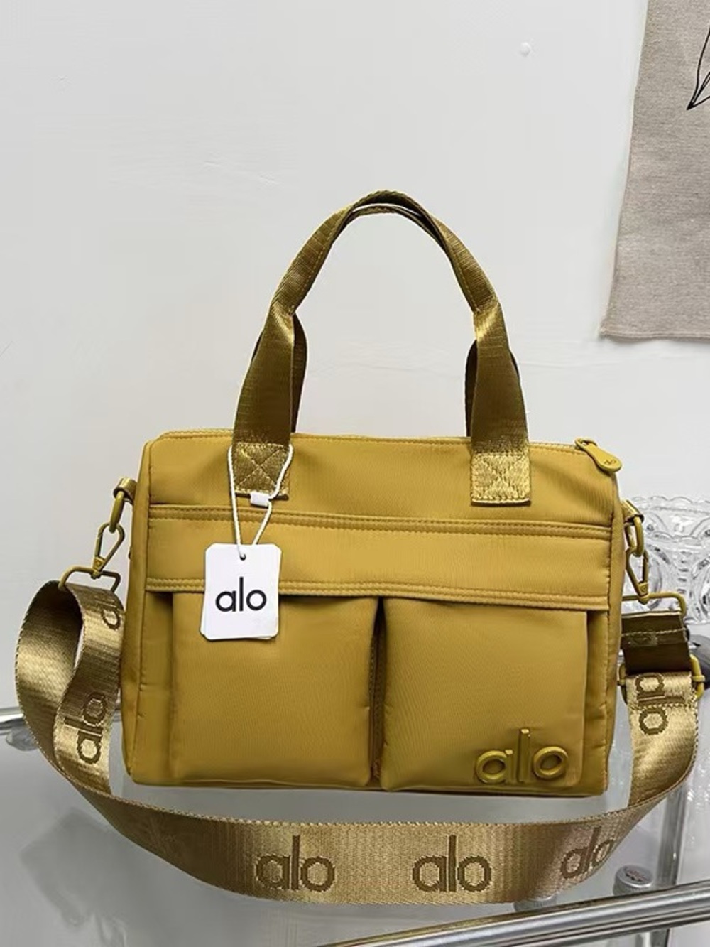 ALO Yoga Mustard Crossbody Tote with Branded Strap